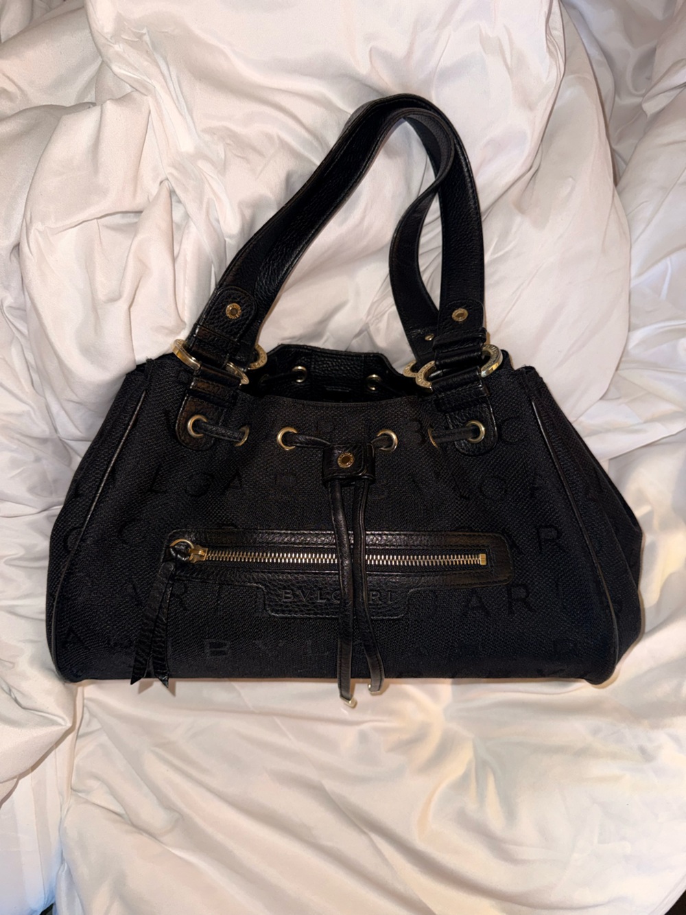 Bulgari Black Logo Shoulder Bag with Gold Hardware